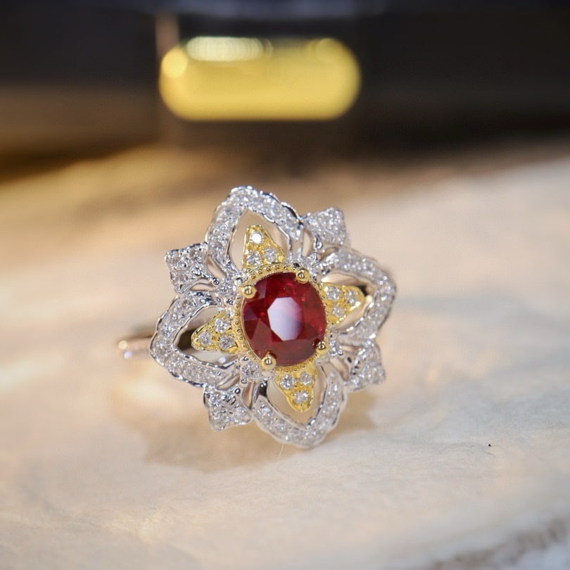 14k Gold 0.99 Ctw Natural Ruby & Diamond Ring - 6