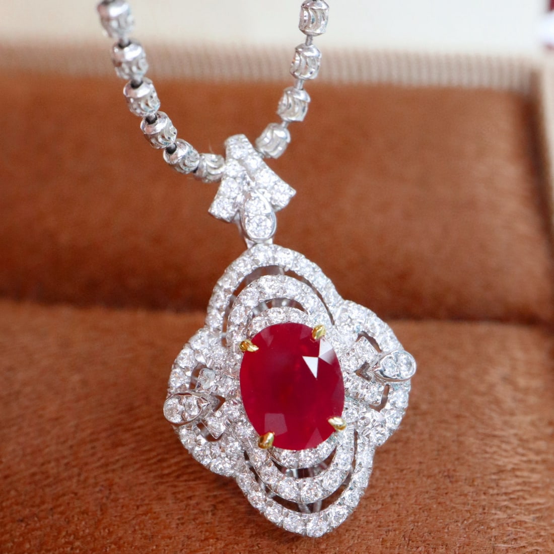 14k Gold 1.48 Ctw Natural Ruby & Diamond Pendant( Without Chain ) - 2