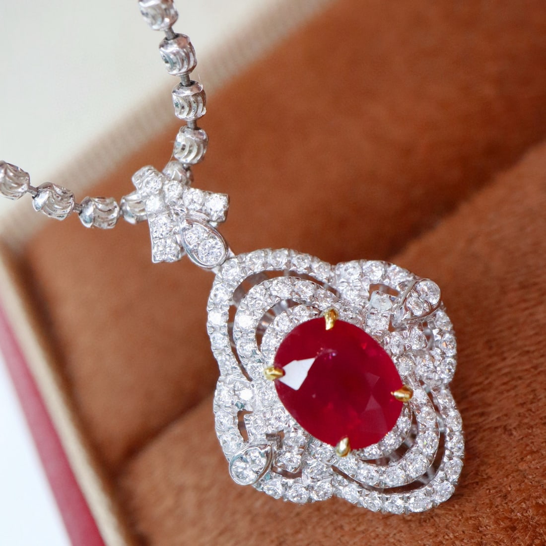 14k Gold 1.48 Ctw Natural Ruby & Diamond Pendant( Without Chain ) - 3