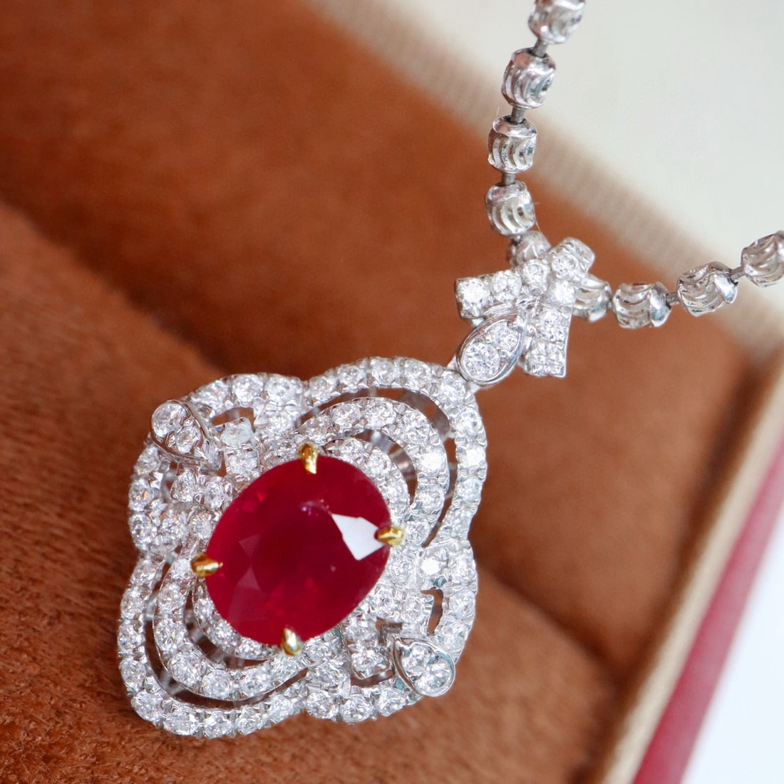 14k Gold 1.48 Ctw Natural Ruby & Diamond Pendant( Without Chain ) - 5