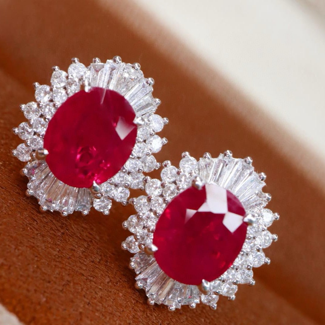 14k Gold 2.84 Ctw Natural Ruby & Diamond Earrings - 3