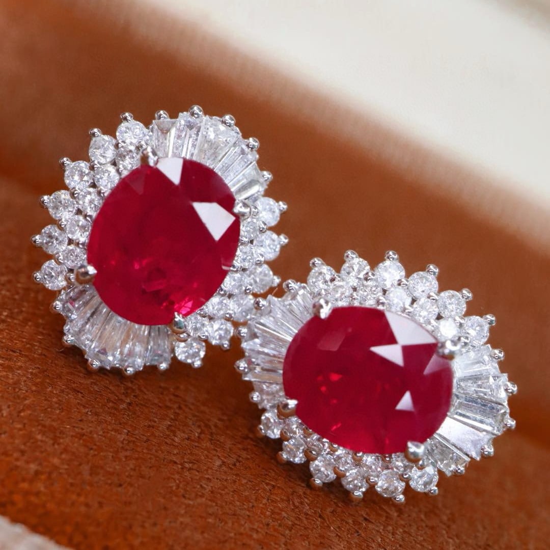 14k Gold 2.84 Ctw Natural Ruby & Diamond Earrings - 4