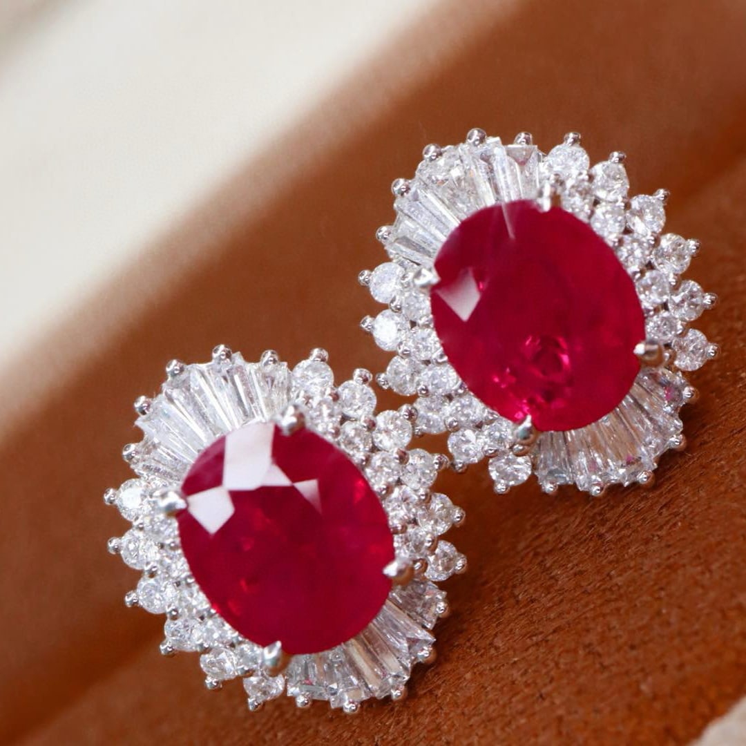14k Gold 2.84 Ctw Natural Ruby & Diamond Earrings - 5