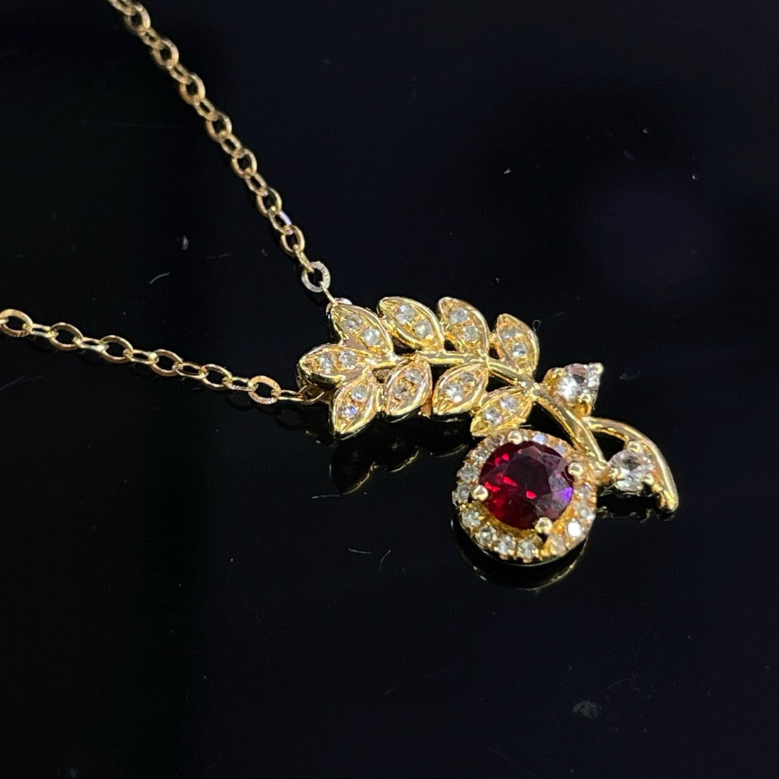 14k Gold 0.48 Ct Natural Ruby & Diamond & Sapphire Necklace - 2