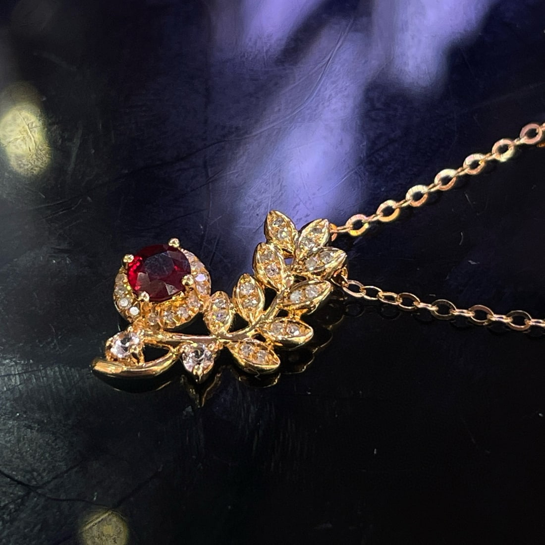 14k Gold 0.48 Ct Natural Ruby & Diamond & Sapphire Necklace - 3