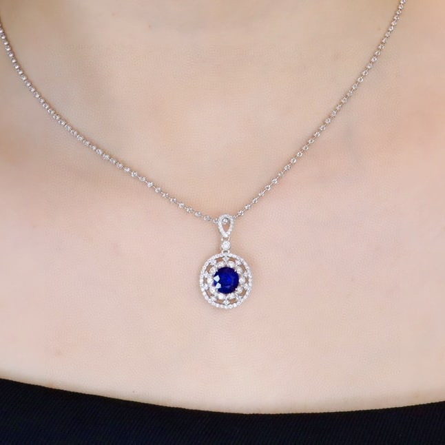 14k Gold 1.77 Ctw Natural Sapphire & Diamond Pendant( Without Chain ) - 3