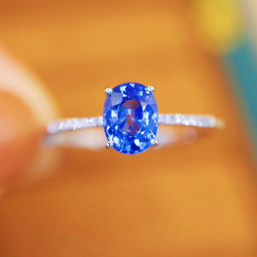 14k Gold 1.18 Ctw Natural Sapphire & Diamond Ring: Ref:230994233 // gold content:14k gold // ring size:7. 25us // // main gemstone:sapphire // shape:oval // carat weight:1. 14ct // color:blue // treatment:natural // // adjacent gemstone 2 : diamond //
