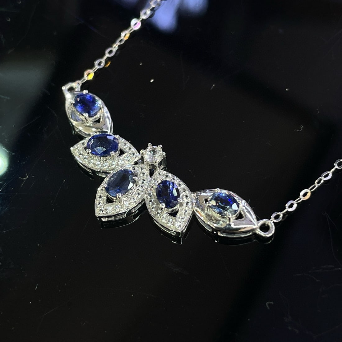 14k Gold 1.65 Ct Natural Sapphire & Sapphire Necklace - 2
