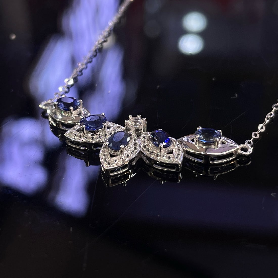 14k Gold 1.65 Ct Natural Sapphire & Sapphire Necklace - 3