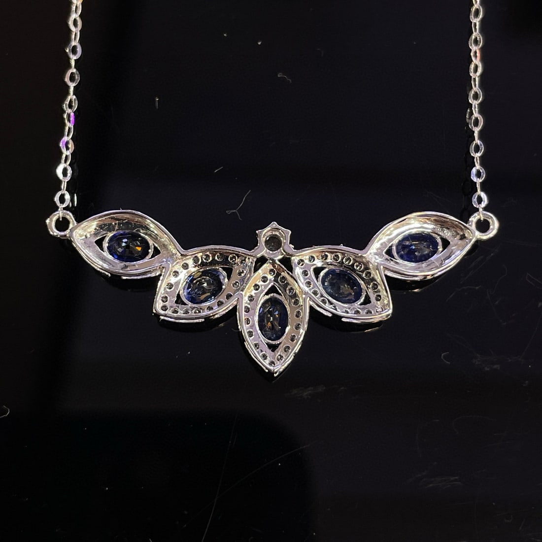 14k Gold 1.65 Ct Natural Sapphire & Sapphire Necklace - 4