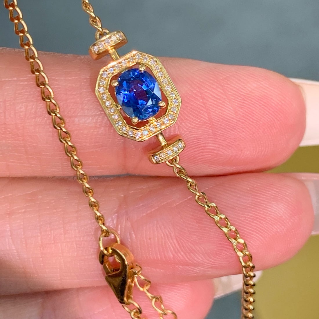 14k Gold 0.96 Ct Natural Sapphire & Diamond Bracelet - 6