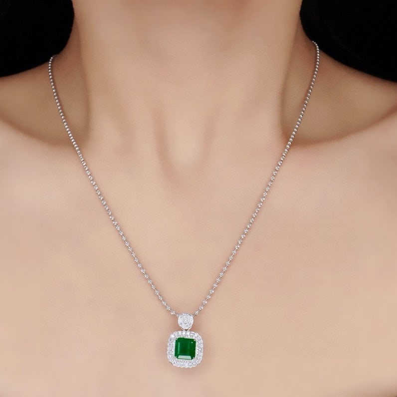 14k Gold 2.42 Ctw Vivid Green Natural Emerald & Diamond Pendant( Without Chain ) - 4