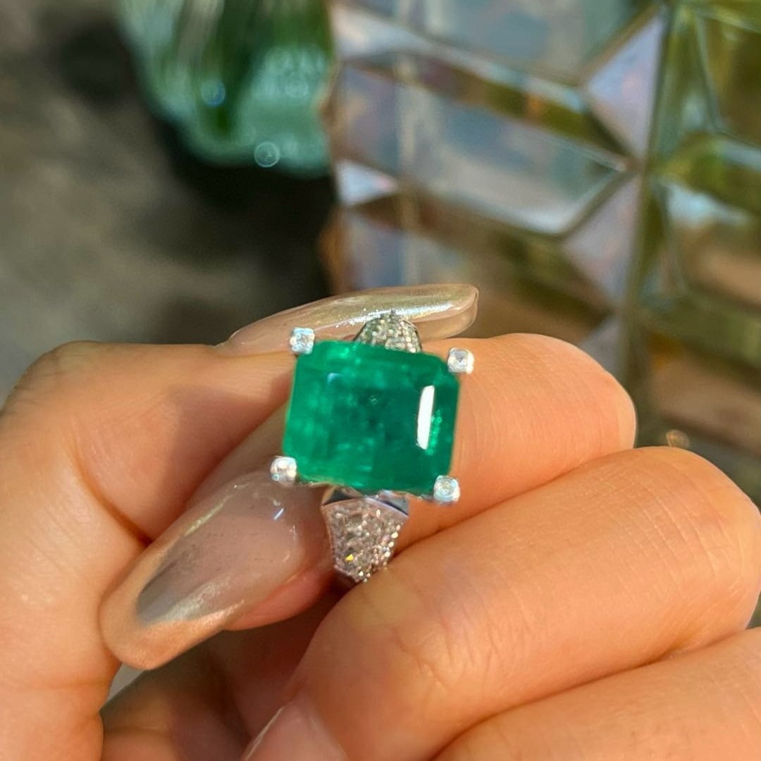 14k Gold 7.18 Ctw Natural Emerald & Diamond Ring - 3