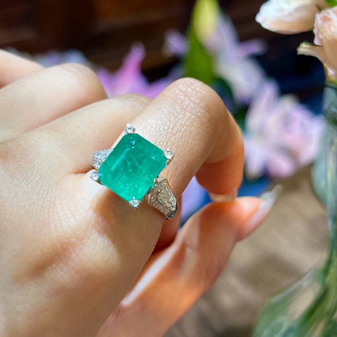 14k Gold 7.18 Ctw Natural Emerald & Diamond Ring - 6