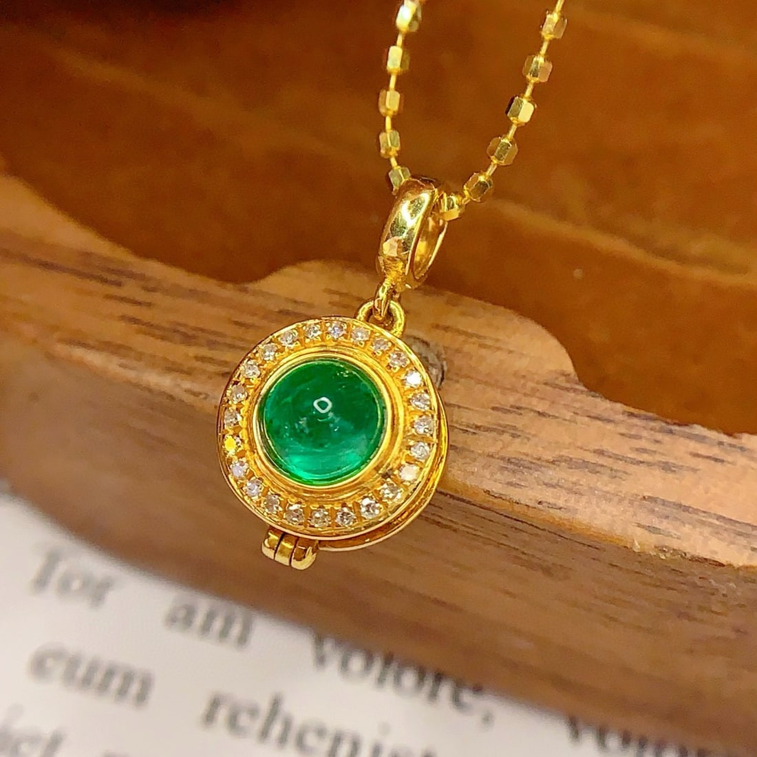 14k Gold 1 Ct Vivid Green Natural Emerald & Diamond Pendant( Without Chain ) - 2