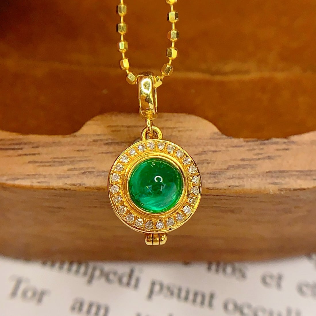 14k Gold 1 Ct Vivid Green Natural Emerald & Diamond Pendant( Without Chain ) - 3