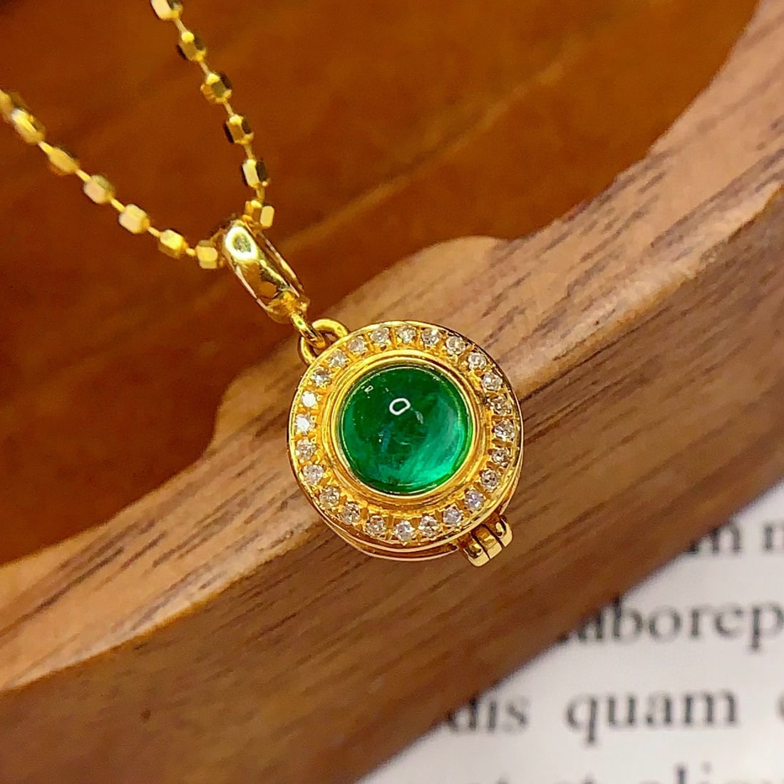 14k Gold 1 Ct Vivid Green Natural Emerald & Diamond Pendant( Without Chain ) - 4