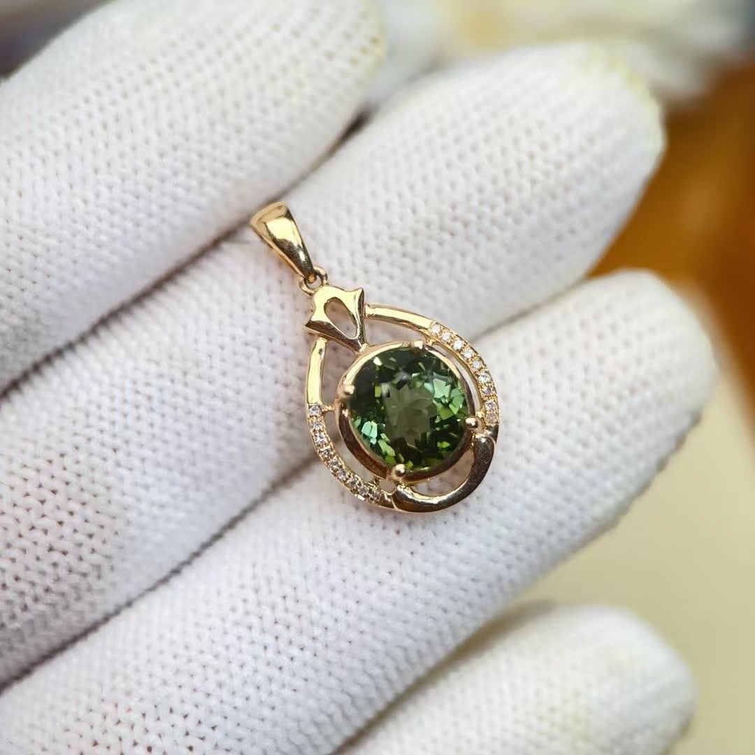 14k Gold 3.9 Ct Natural Tourmaline & Diamond Jewelry Set - 2