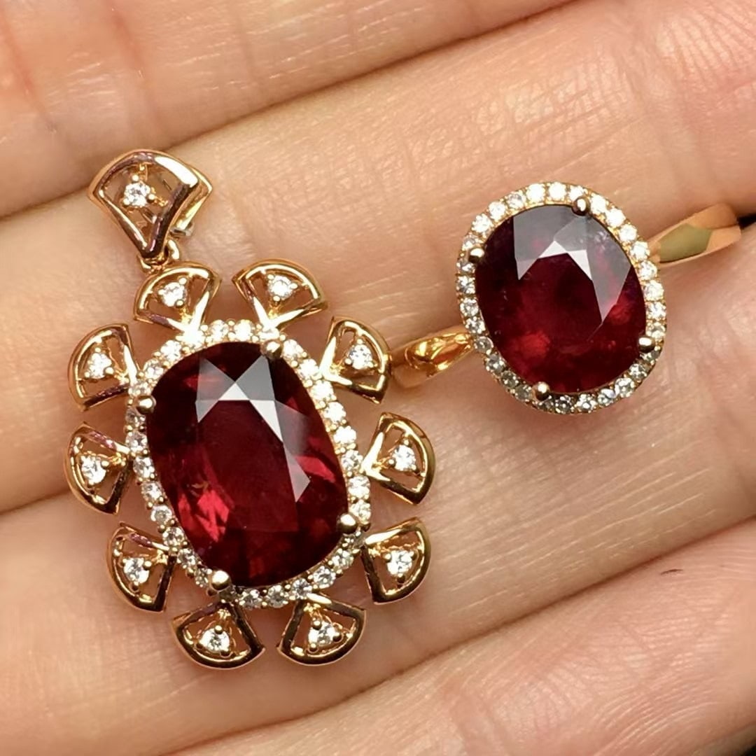 14k Gold 5.8 Ct Natural Tourmaline & Diamond Jewelry Set - 2