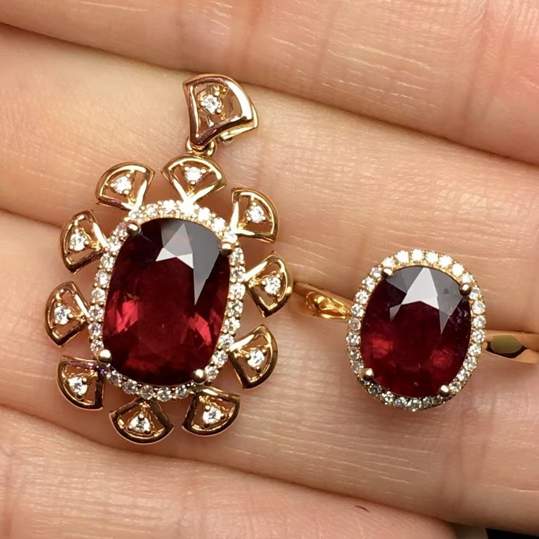 14k Gold 5.8 Ct Natural Tourmaline & Diamond Jewelry Set - 3