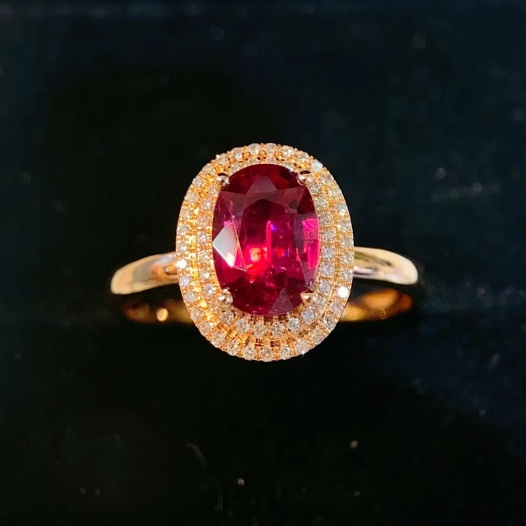 14k Gold 1.26 Ctw Natural Tourmaline & Diamond Ring: Ref:230994246 // gold content:14k gold // ring size:7. 25us // // main gemstone:tourmaline // shape:oval // carat weight:1. 06ct // color:red // treatment:natural // // adjacent gemstone 2 : diamond /