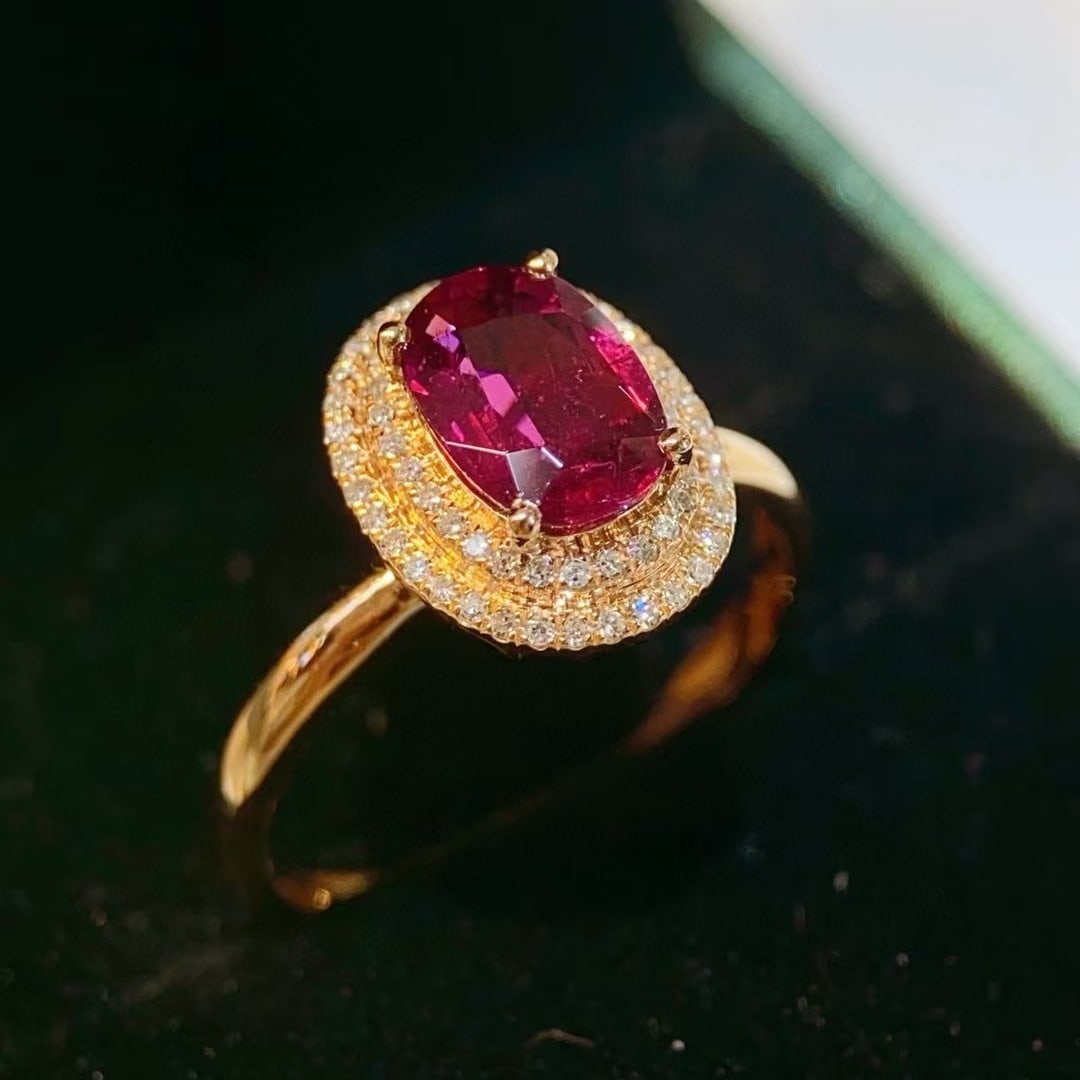 14k Gold 1.26 Ctw Natural Tourmaline & Diamond Ring - 3