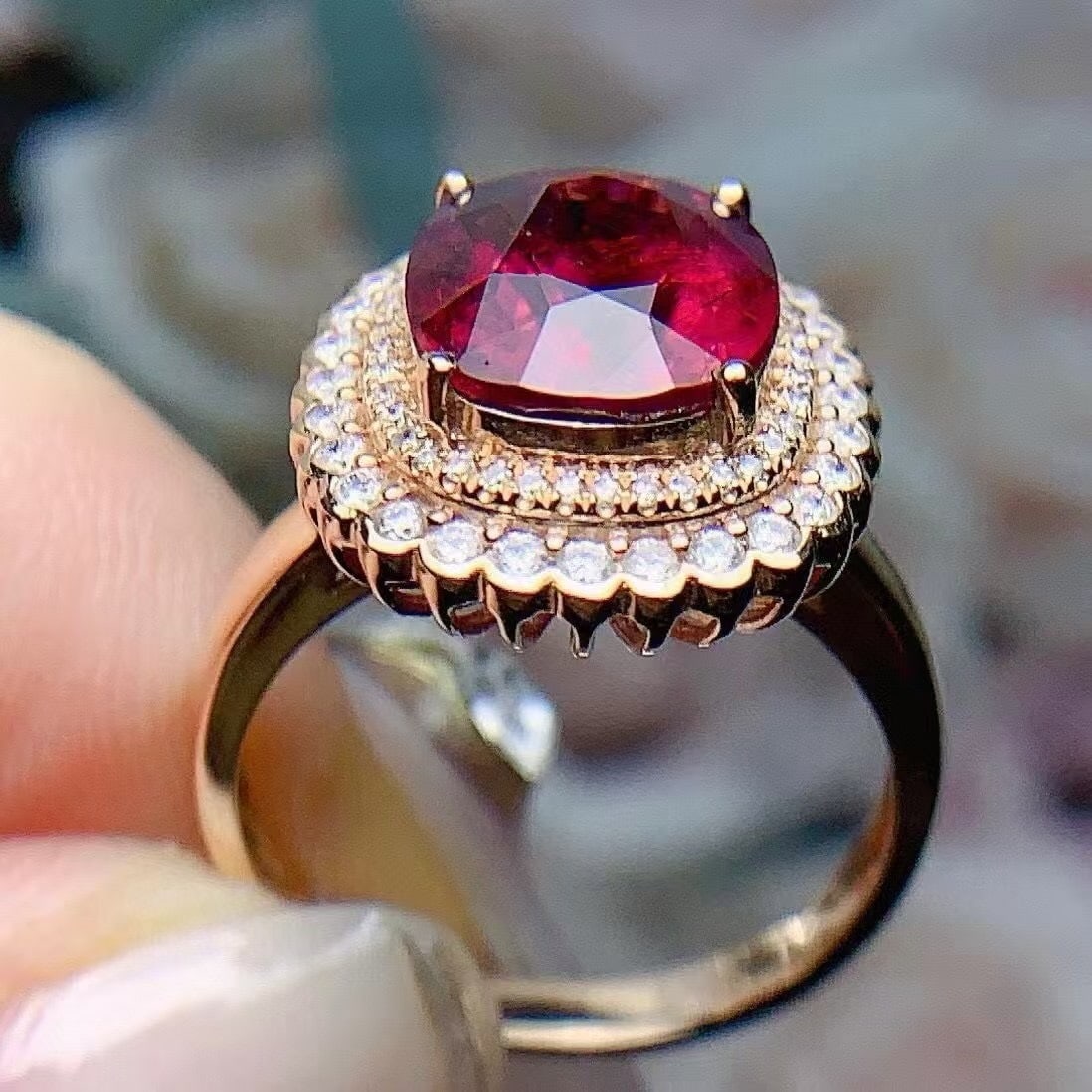14k Gold 4.28 Ctw Natural Tourmaline & Diamond Ring - 2
