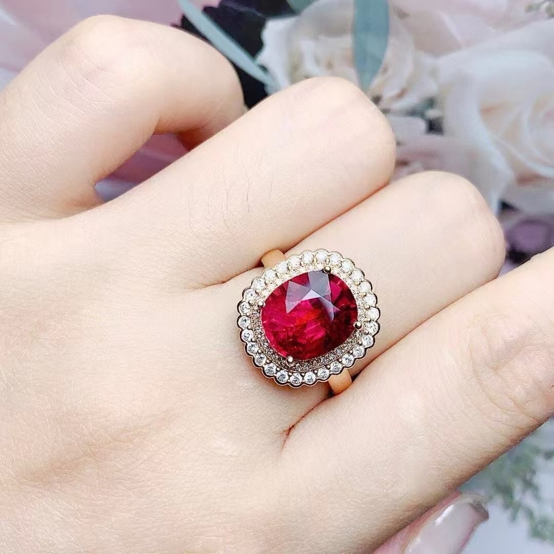 14k Gold 4.28 Ctw Natural Tourmaline & Diamond Ring - 3