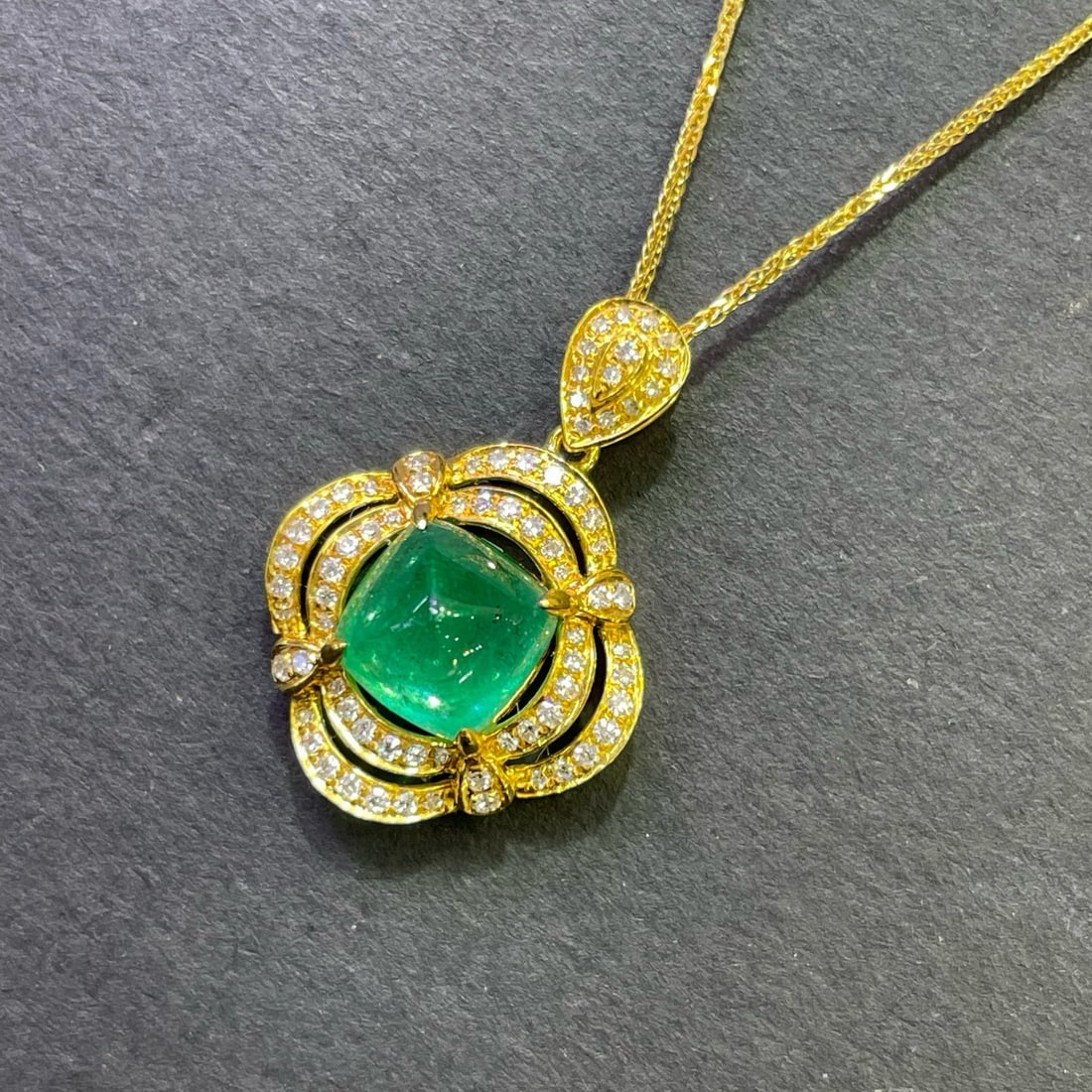 14k Gold 2.2 Ct Natural Emerald & Diamond Pendant( Without Chain ) - 2
