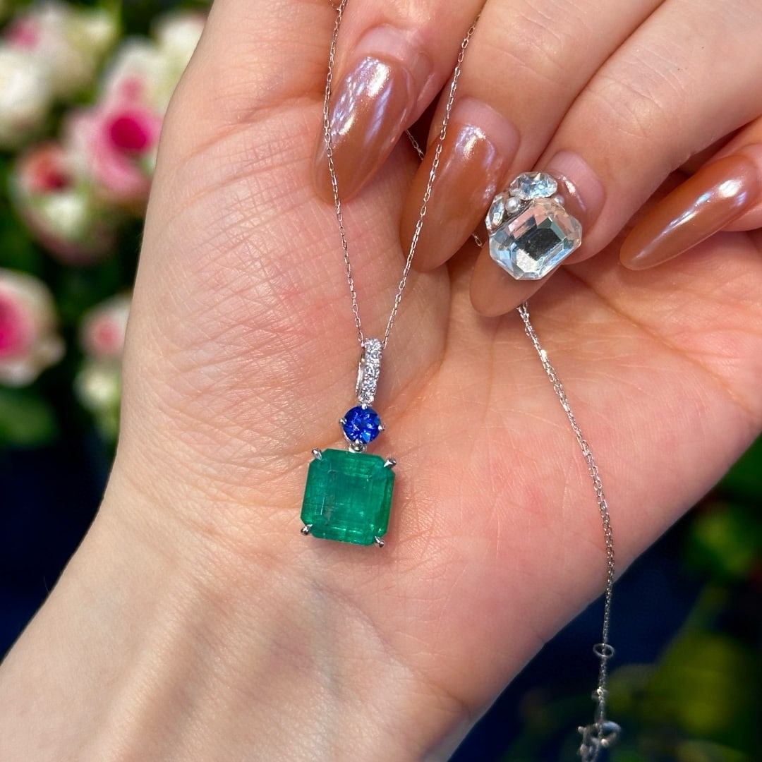 14k Gold 5.91 Ctw Natural Emerald & Sapphire Pendant( Without Chain ) - 3