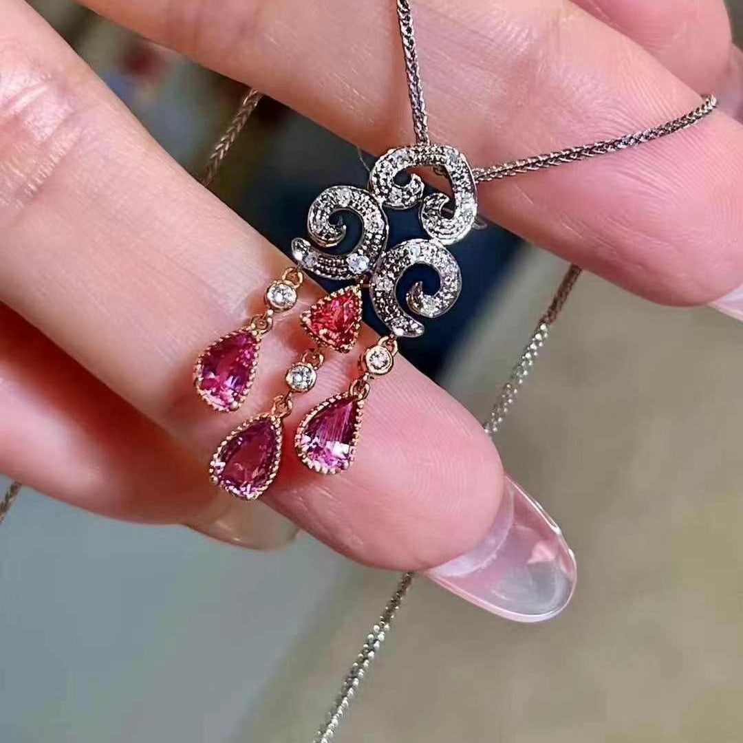 14k Gold 1.20 Ctw Natural Padparadscha Sapphire & Diamond Pendant( Without Chain ) - 3