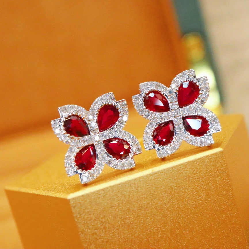 14k Gold 1.62 Ctw Natural Ruby & Diamond Earrings - 2