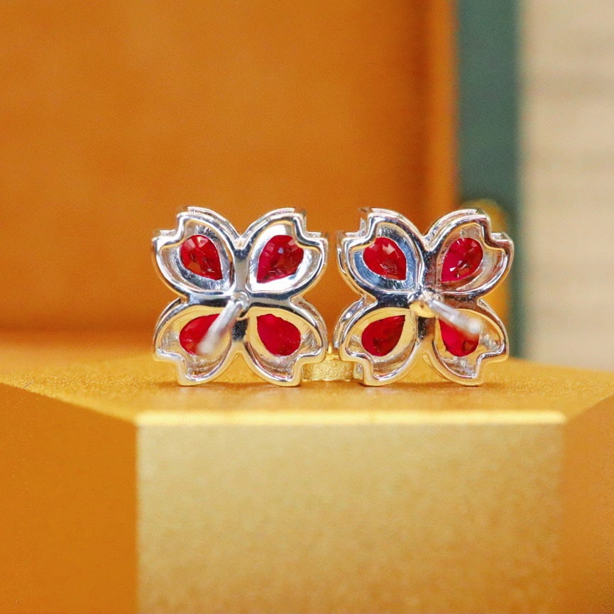 14k Gold 1.62 Ctw Natural Ruby & Diamond Earrings - 4