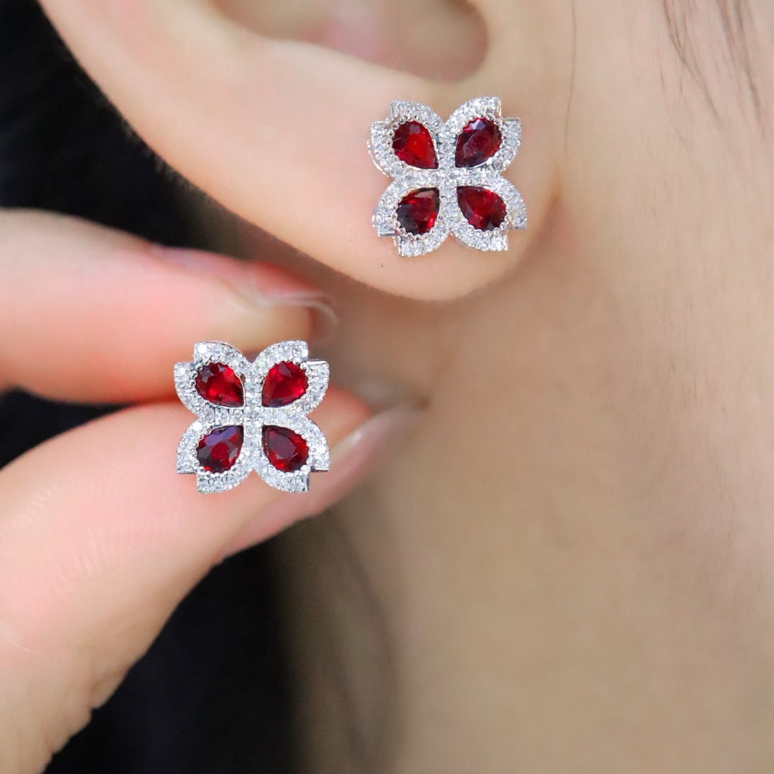14k Gold 1.62 Ctw Natural Ruby & Diamond Earrings - 5