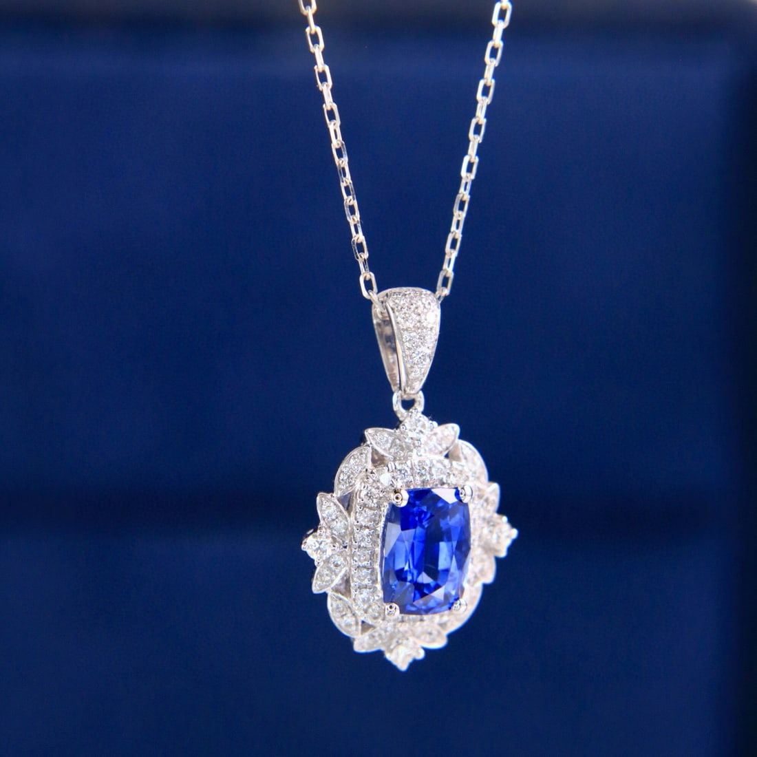 14k Gold 1.44 Ctw Natural Sapphire & Diamond Pendant( Without Chain ) - 2