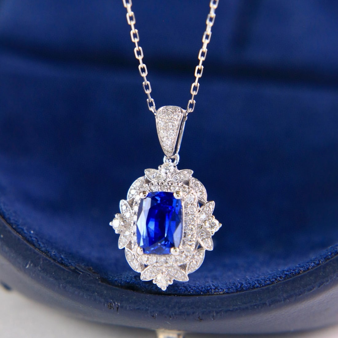 14k Gold 1.44 Ctw Natural Sapphire & Diamond Pendant( Without Chain ) - 5