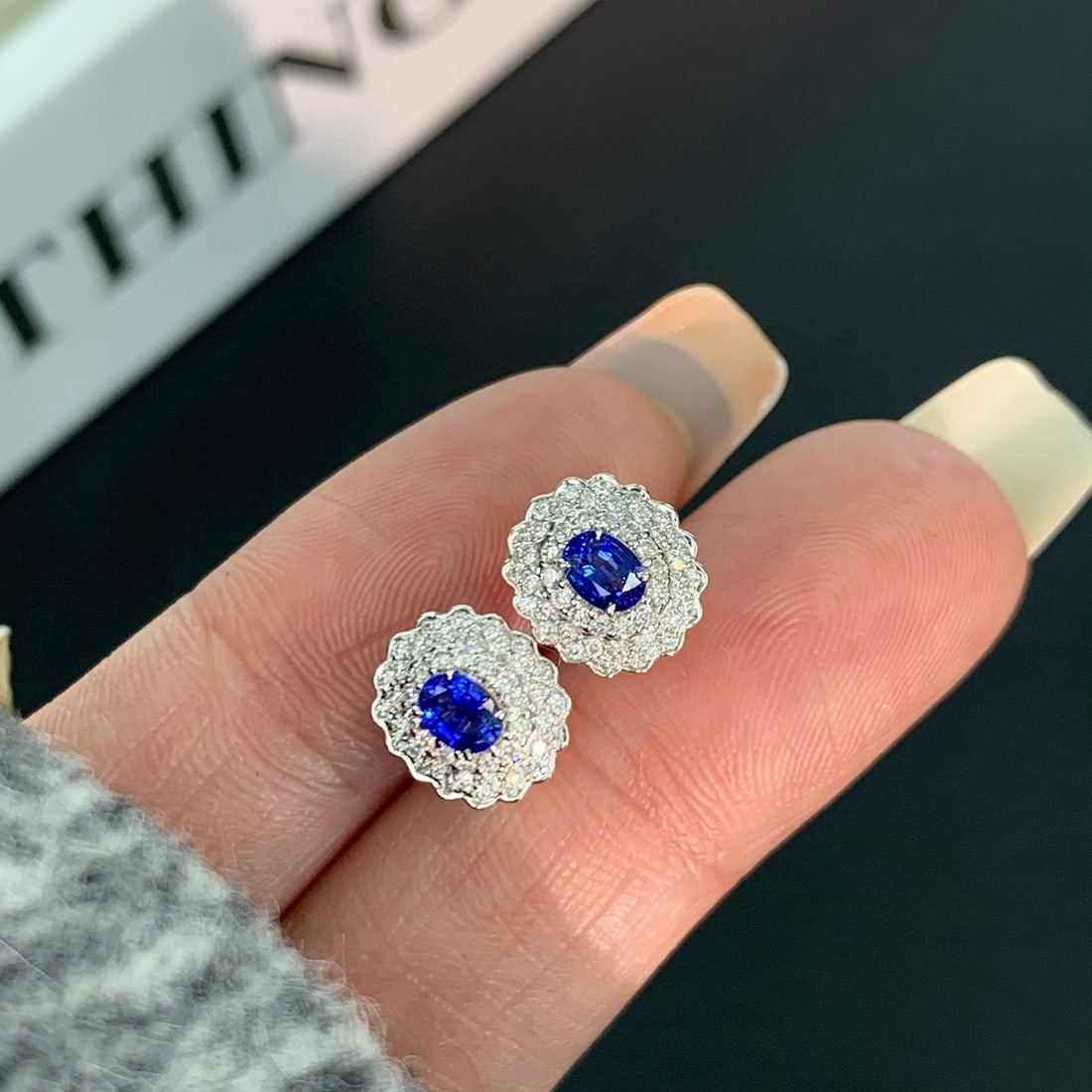 14k Gold 0.77 Ctw Natural Sapphire & Diamond Earrings - 2