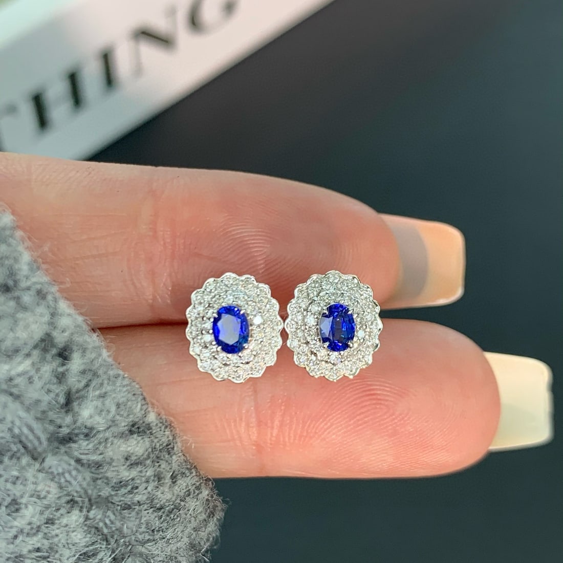 14k Gold 0.77 Ctw Natural Sapphire & Diamond Earrings - 3