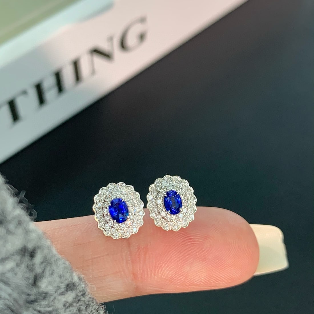 14k Gold 0.77 Ctw Natural Sapphire & Diamond Earrings - 4