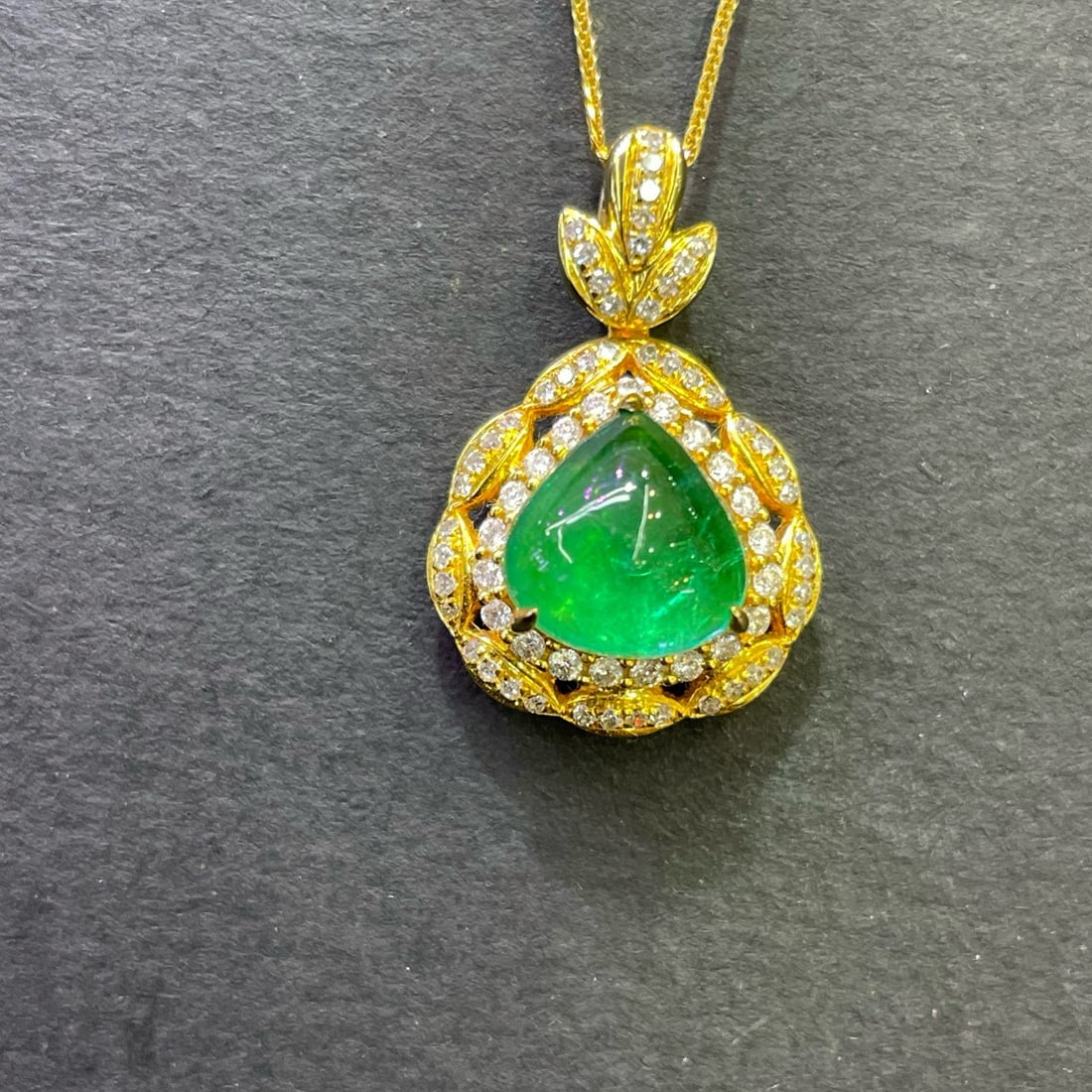 14k Gold 2.9 Ct Natural Emerald & Diamond Pendant( Without Chain ) - 2