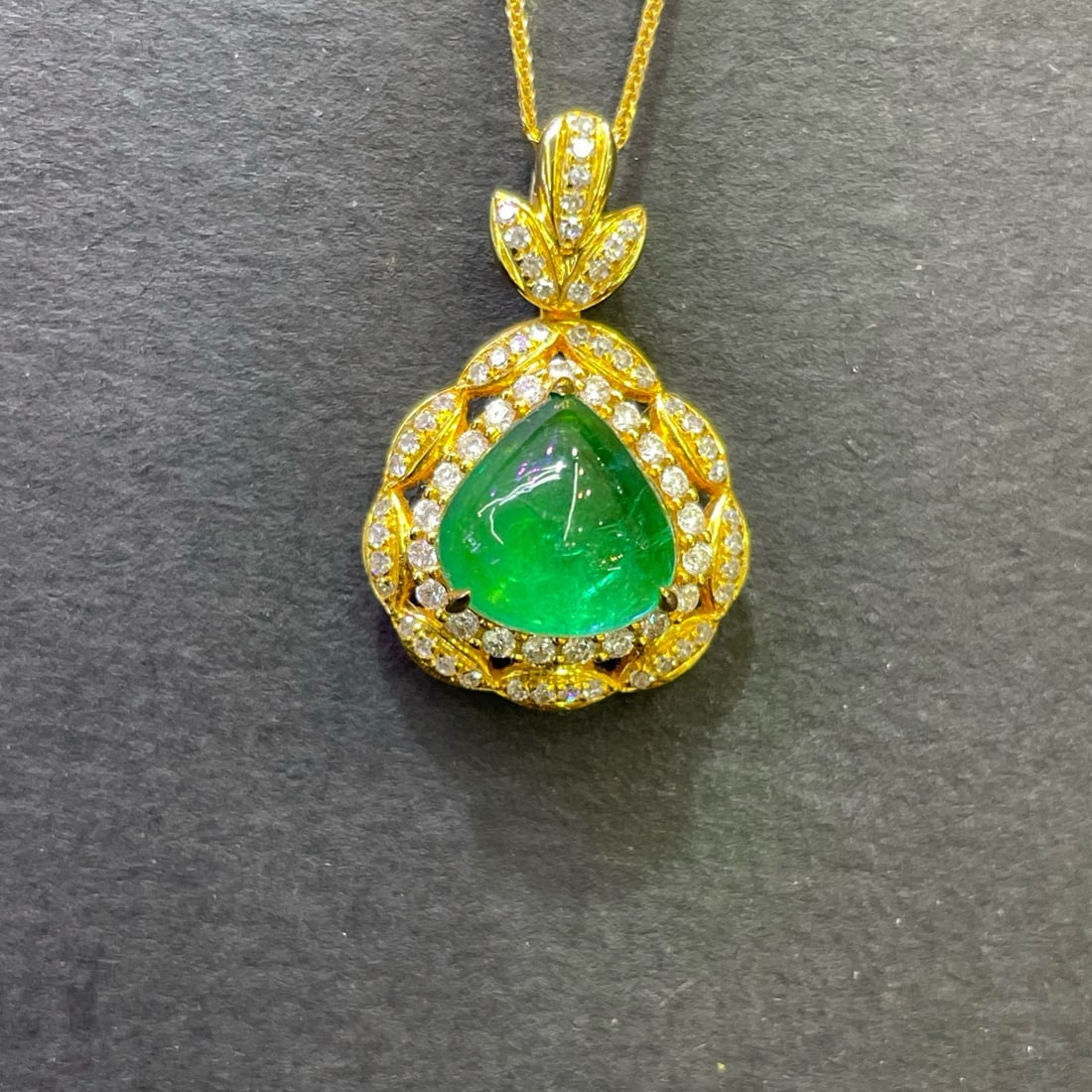 14k Gold 2.9 Ct Natural Emerald & Diamond Pendant( Without Chain ) - 4