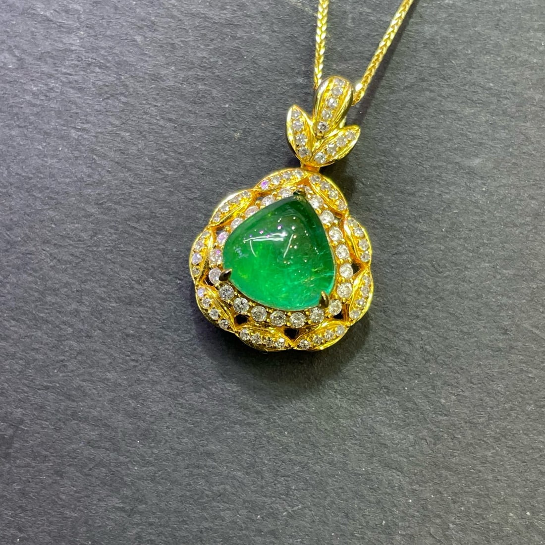 14k Gold 2.9 Ct Natural Emerald & Diamond Pendant( Without Chain ) - 5