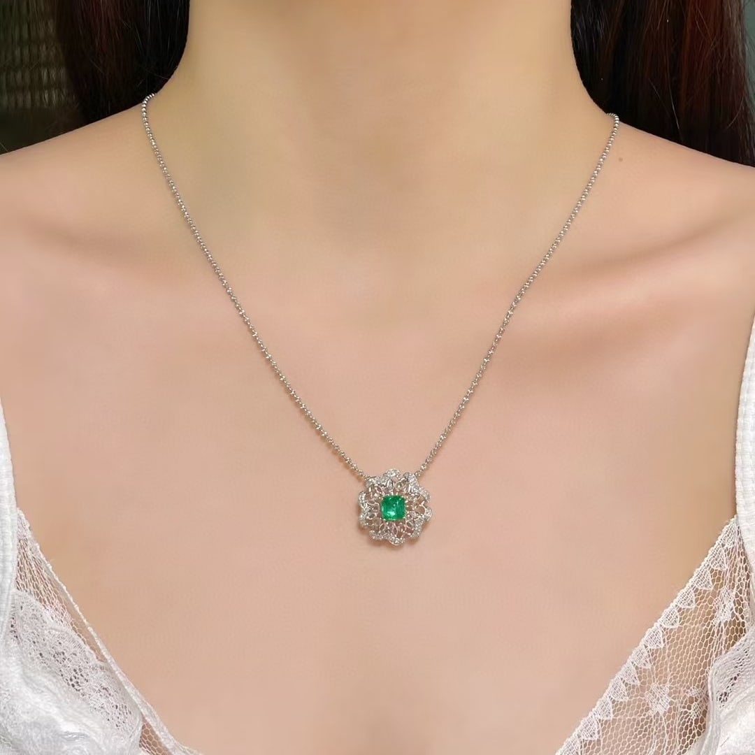 14k Gold 1.01 Ct Natural Emerald & Diamond Pendant( Without Chain ) - 3