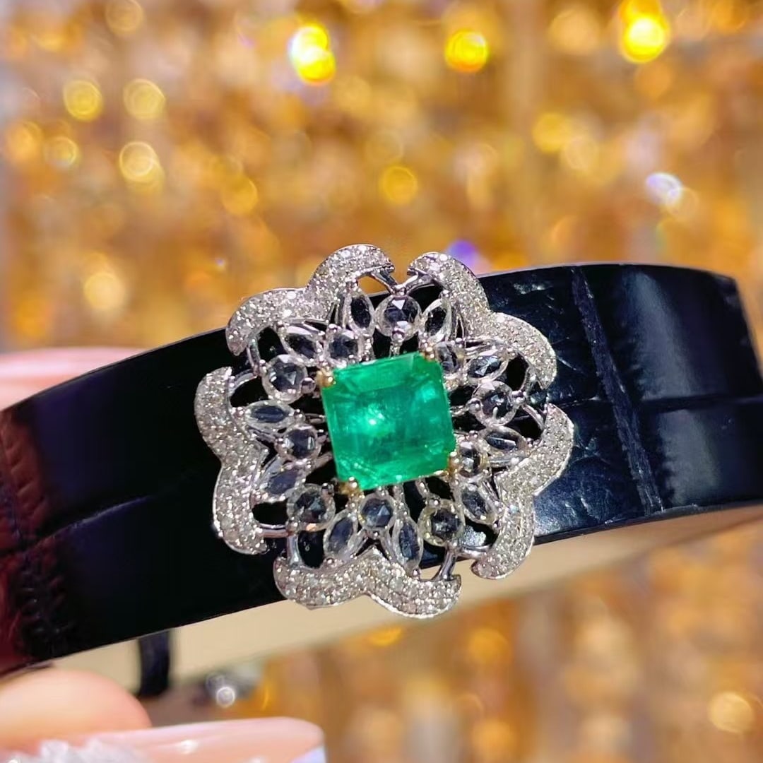 14k Gold 1.01 Ct Natural Emerald & Diamond Pendant( Without Chain ) - 6