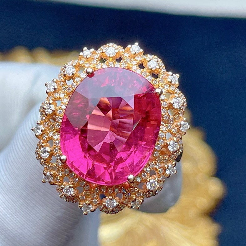14k Gold 11.05 Ct Natural Tourmaline & Diamond Ring - 6