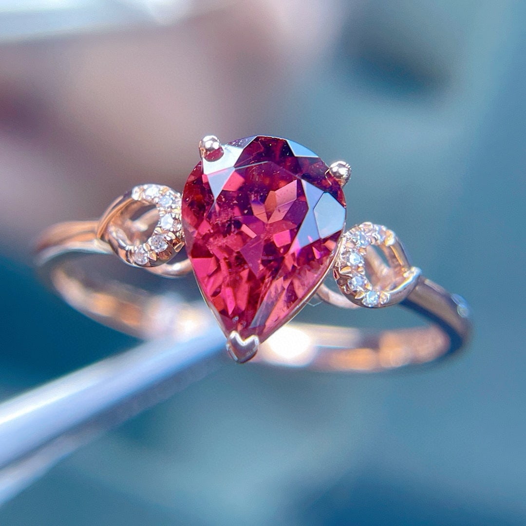 14k Gold 1.6 Ct Natural Tourmaline & Diamond Ring - 6