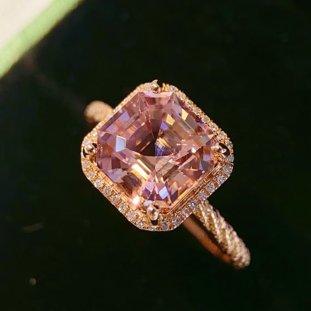 14k Gold 3.5 Ct Natural Tourmaline & Diamond Ring: Ref:230994286 // gold content:14k gold // ring size:7. 25us // // main gemstone:tourmaline // shape:asscher // carat weight:3. 5ct // color:pink // treatment:natural // // adjacent gemstone 2 : diamon