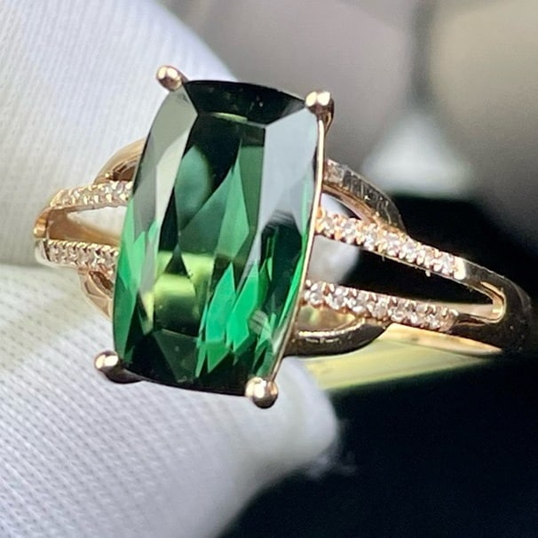 14k Gold 3.86 Ct Natural Tourmaline & Diamond Ring - 2