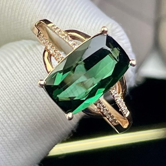14k Gold 3.86 Ct Natural Tourmaline & Diamond Ring - 5