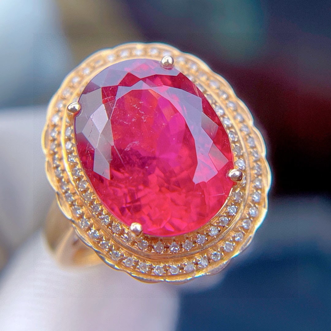 14k Gold 7.89 Ct Natural Tourmaline & Diamond Ring - 3